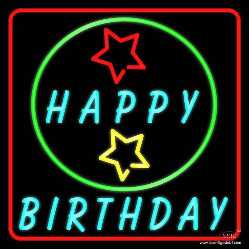 Turquoise Happy Birthday Real Neon Glass Tube Neon Sign