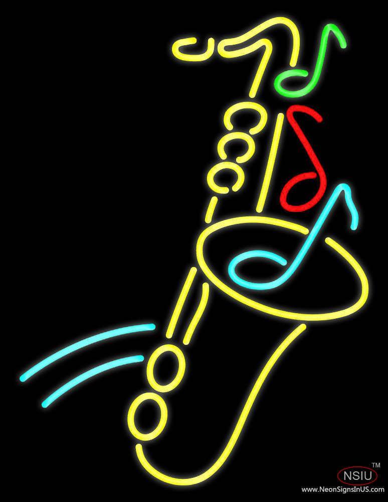 Yellow Saxophone Multicolored Musical Note Real Neon Glass Tube Neon Sign
