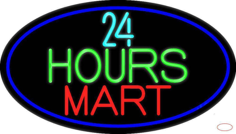 Hours Mini Mart With Blue Round Handmade Art Neon Sign