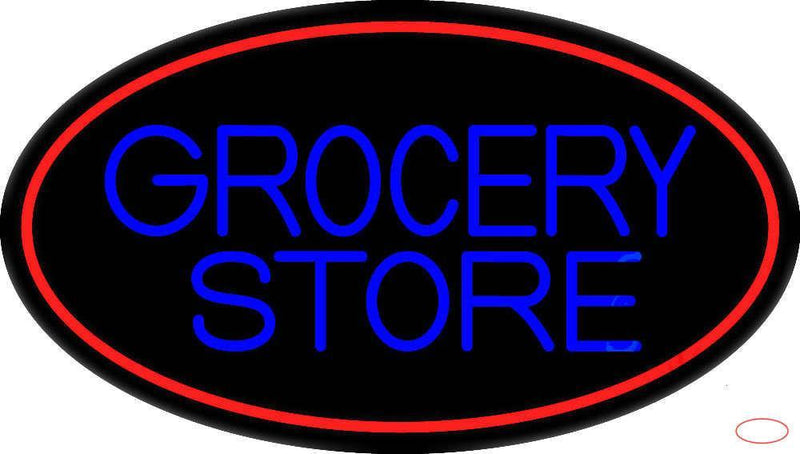 Blue Grocery Store With Red Oval Handmade Art Neon Sign