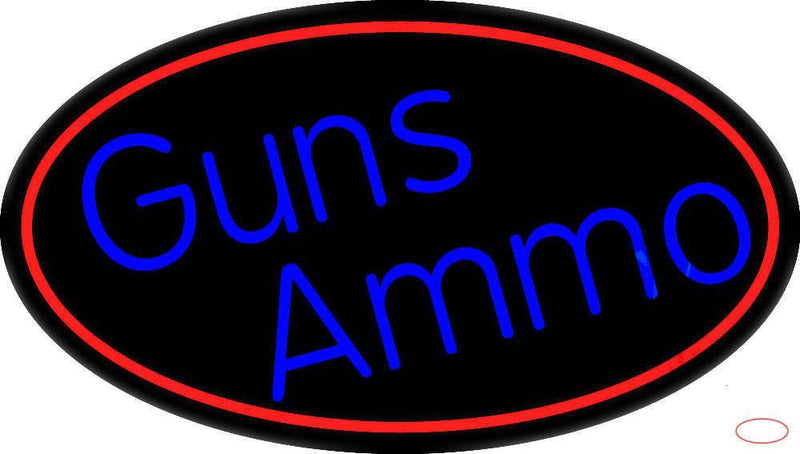 Blue Gun Ammo With Red Oval Handmade Art Neon Sign