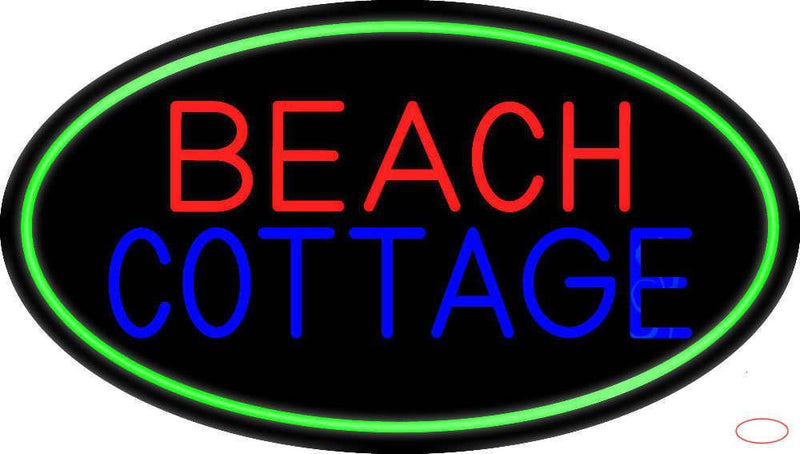 Beach Cottage With Green Border Handmade Art Neon Sign