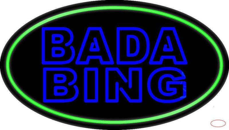 Double Stroke Blue Bada Bing With Green Border Real Neon Glass Tube Neon Sign