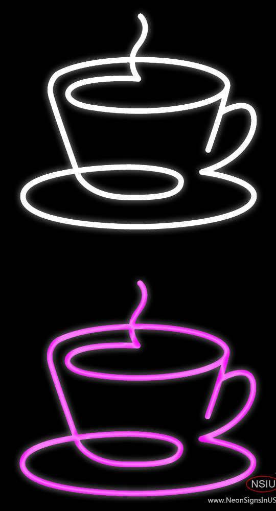 Pink Coffee Cup Icon Real Neon Glass Tube Neon Sign