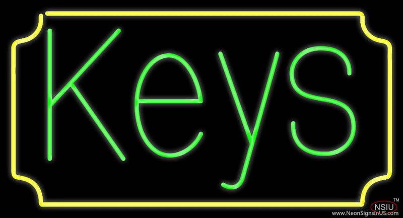 Green Keys Yellow Border Handmade Art Neon Sign