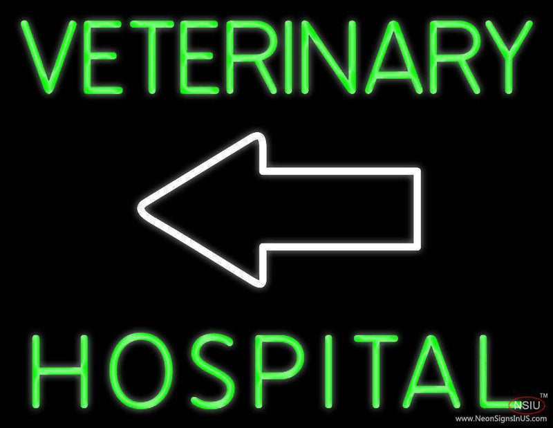 Veterinary Hospital With Arrow  Handmade Art Neon Sign