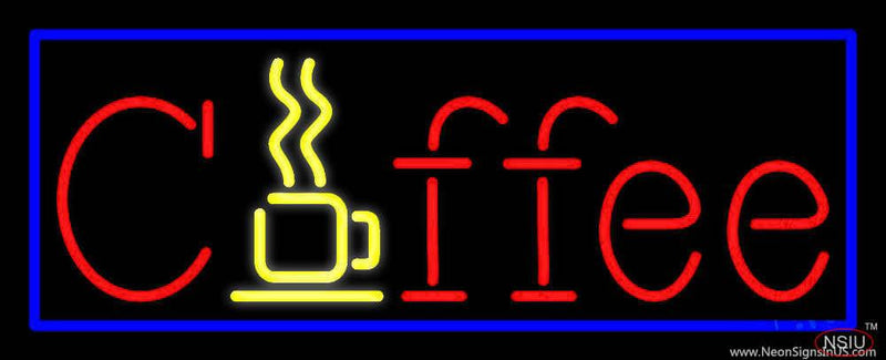 Red Coffee With Blue Border Real Neon Glass Tube Neon Sign