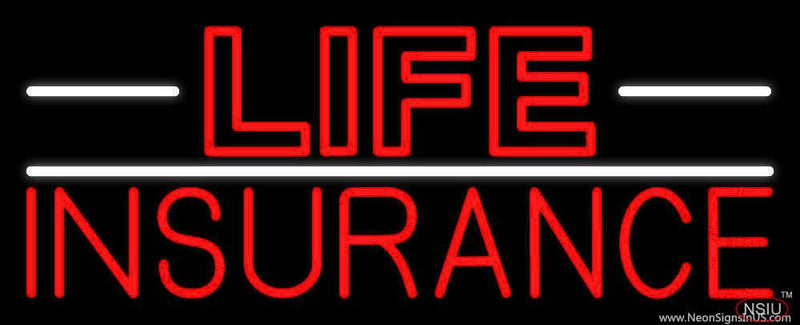 Double Stroke Red Life Insurance with White Lines Real Neon Glass Tube Neon Sign