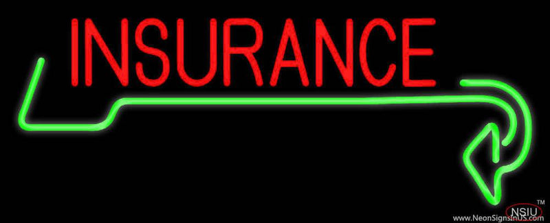 Red Insurance with Green Arrow Real Neon Glass Tube Neon Sign