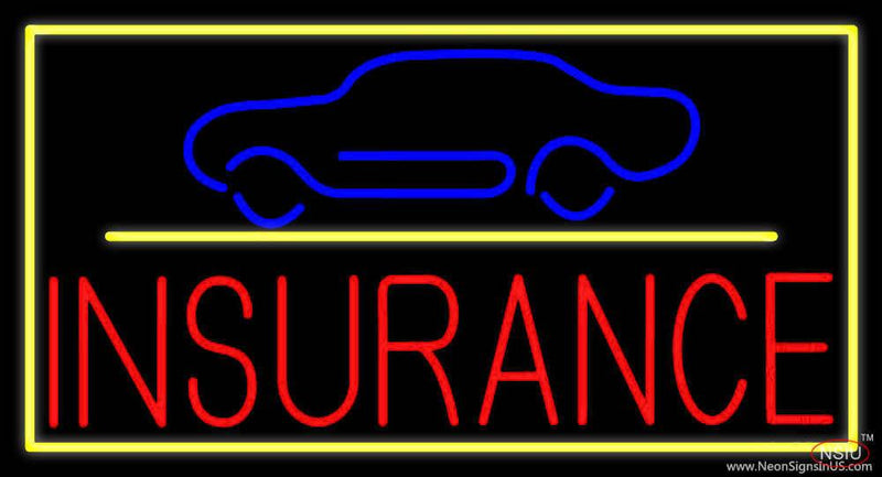 Red Insurance Car Logo with Yellow Border Real Neon Glass Tube Neon Sign