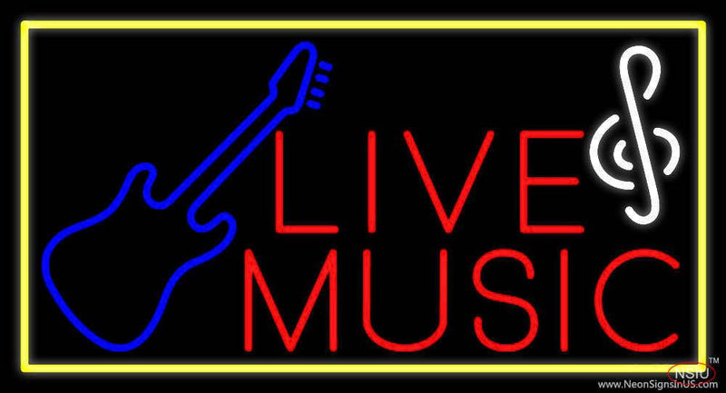 Red Live Music With Guitar Note Real Neon Glass Tube Neon Sign