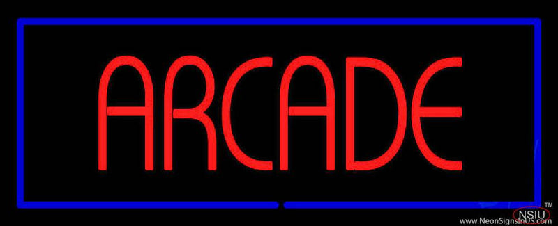 Red Arcade Blue Border Real Neon Glass Tube Neon Sign