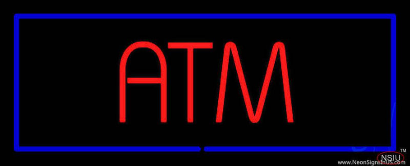 Red ATM Blue Border Real Neon Glass Tube Neon Sign