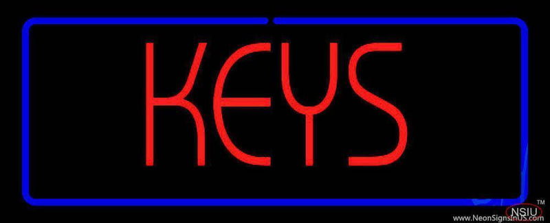 Red Keys Blue Border Handmade Art Neon Sign