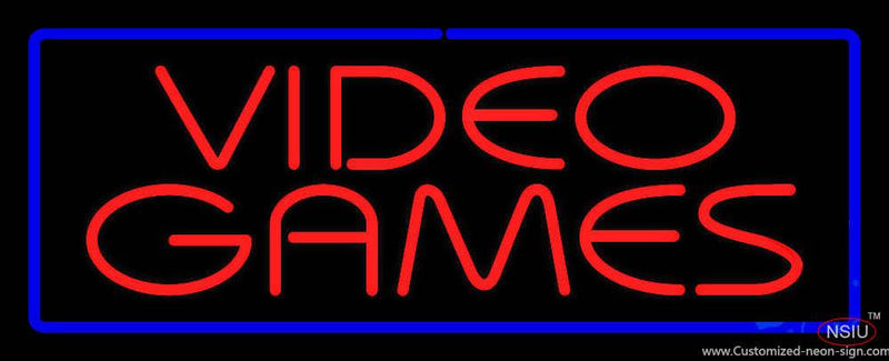 Red Video Games Blue Border Handmade Art Neon Sign