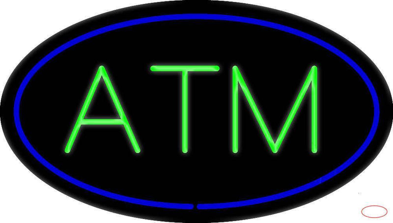 Oval ATM Blue Border Real Neon Glass Tube Neon Sign