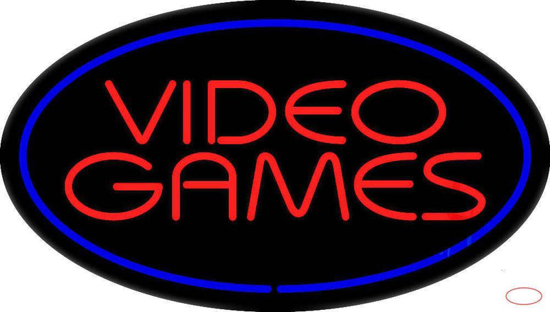 Video Games Oval Blue Handmade Art Neon Sign