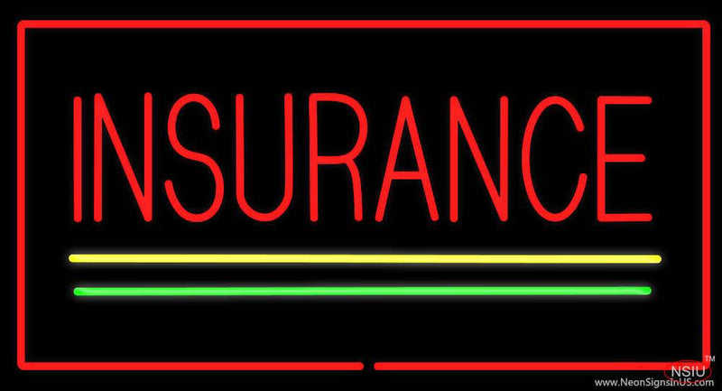 Insurance Yellow Green Lines Red Border Real Neon Glass Tube Neon Sign