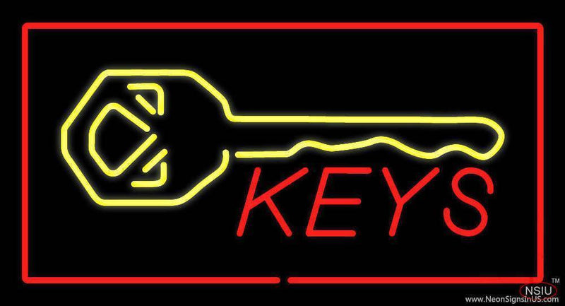 Keys Logo Rectangle Red Handmade Art Neon Sign