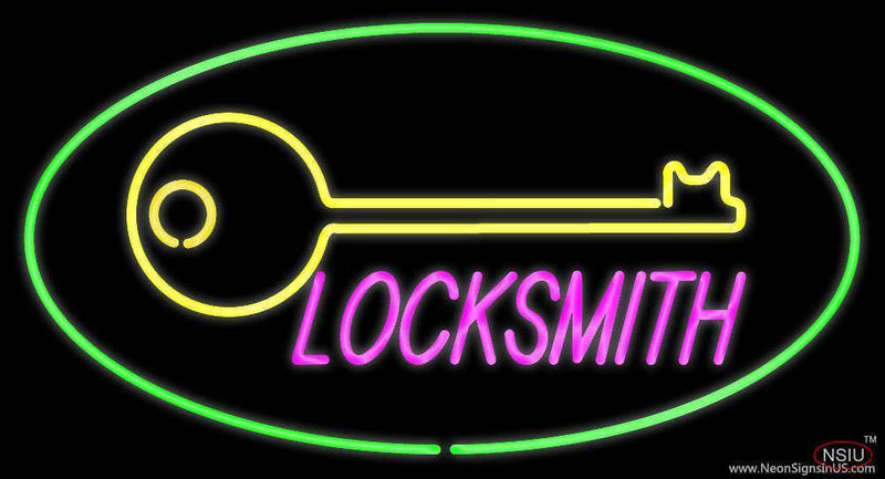 Locksmith Logo Oval Green Handmade Art Neon Sign