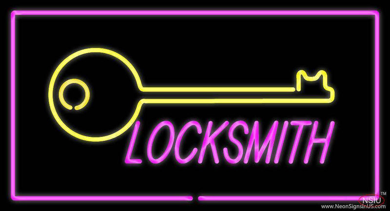 Locksmith Logo Rectangle Purple Handmade Art Neon Sign