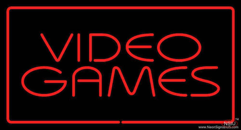 Video Games Rectangle Red Handmade Art Neon Sign