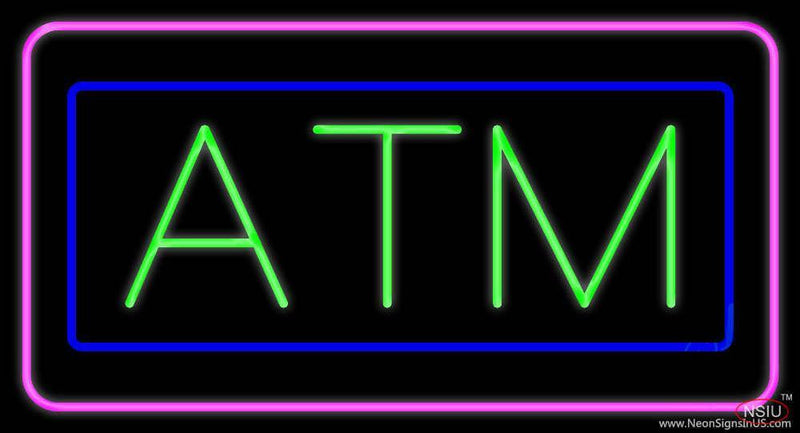 Green ATM Pink Blue Border Real Neon Glass Tube Neon Sign