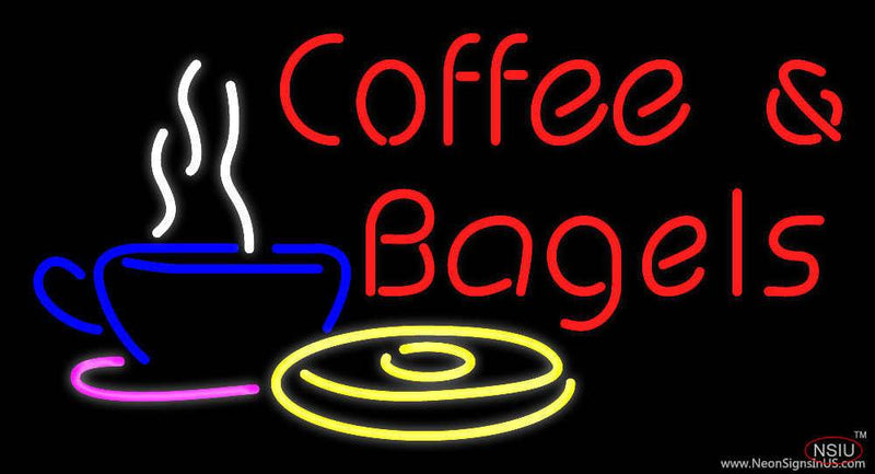 Red Coffee and Bagels Real Neon Glass Tube Neon Sign