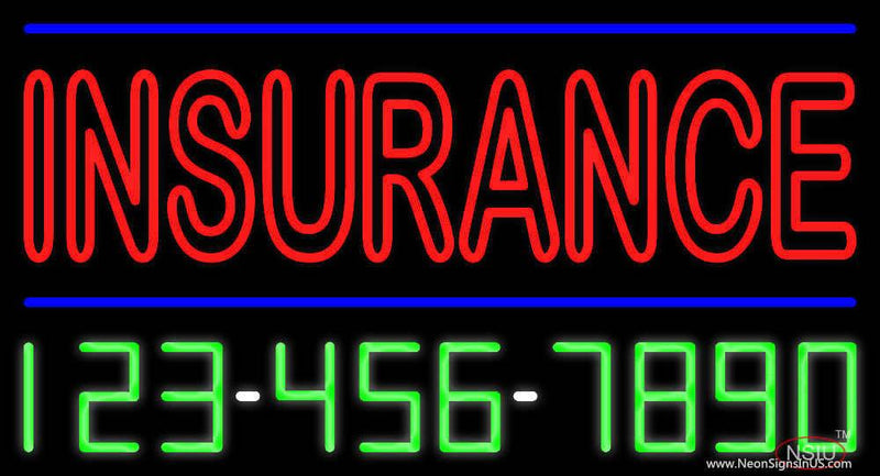 Double Stroke Red Insurance with Phone Number Real Neon Glass Tube Neon Sign