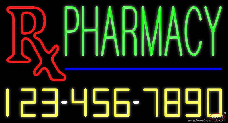 Pharmacy with Phone Number Handmade Art Neon Sign