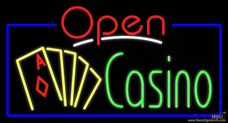 Open Casino with Cards Handmade Art Neon Sign