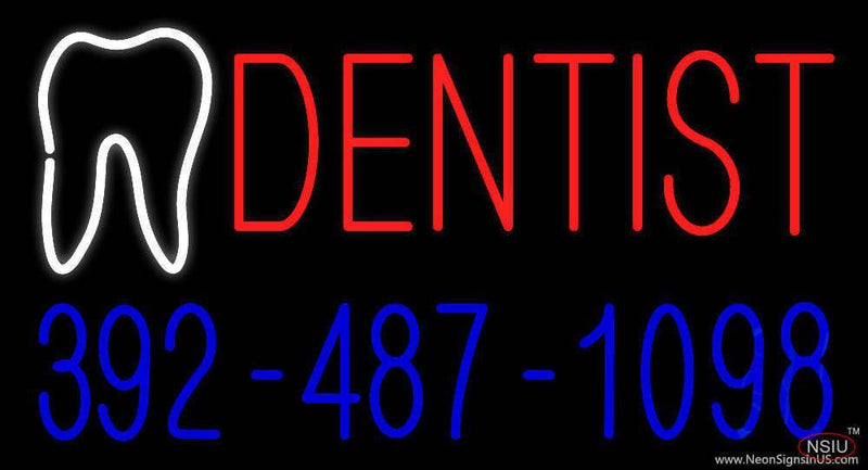 Red Dentist with Phone Number Handmade Art Neon Sign