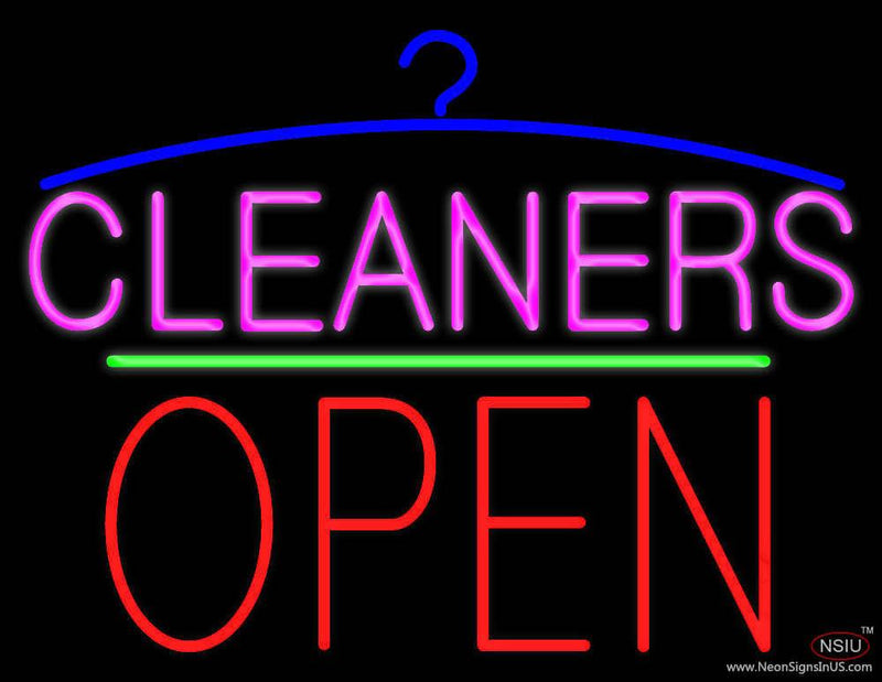 Pink Cleaners Block Open Real Neon Glass Tube Neon Sign