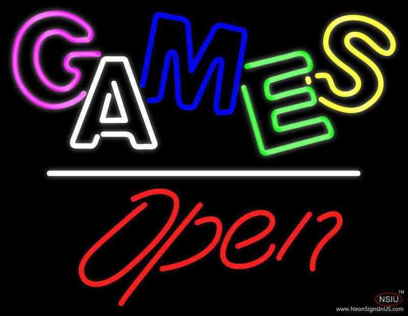 Games Open White Line Handmade Art Neon Sign
