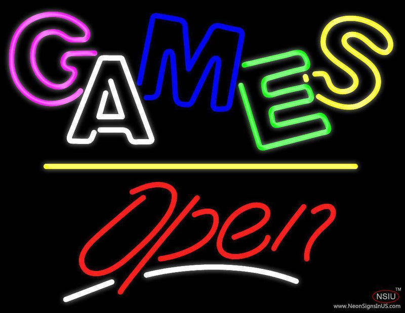 Games Open Yellow Line Handmade Art Neon Sign