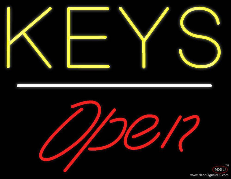 Keys Script Open White Line Handmade Art Neon Sign