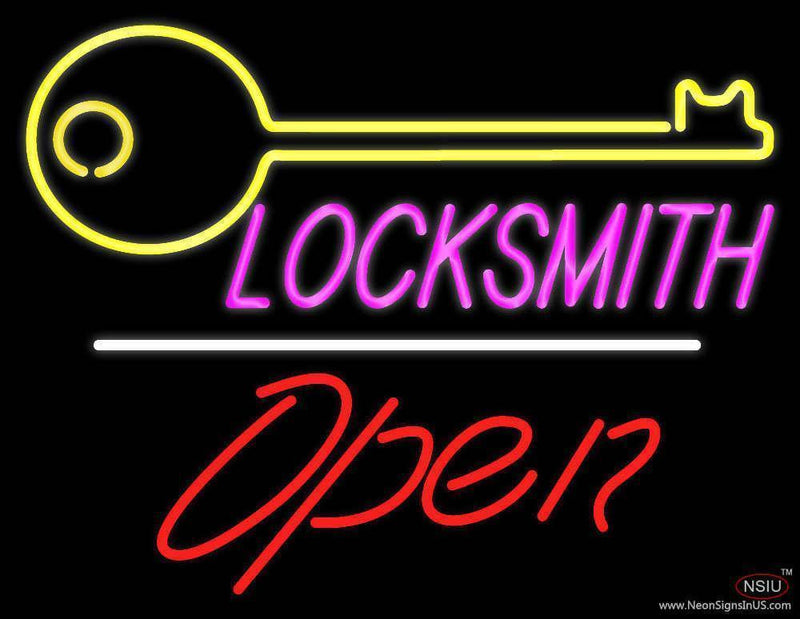 Locksmith Logo Script Open White Line Handmade Art Neon Sign