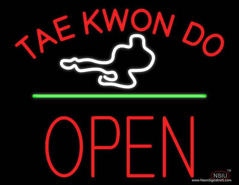 Tae Kwon Do Logo Block Open Green Line Real Neon Glass Tube Neon Sign