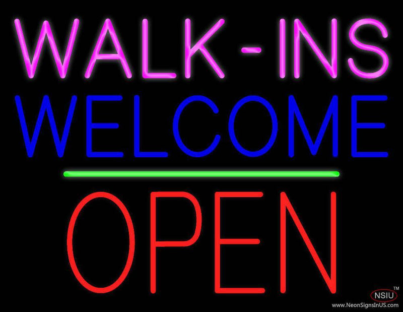 Walk-ins Welcome Block Open Green Line Real Neon Glass Tube Neon Sign