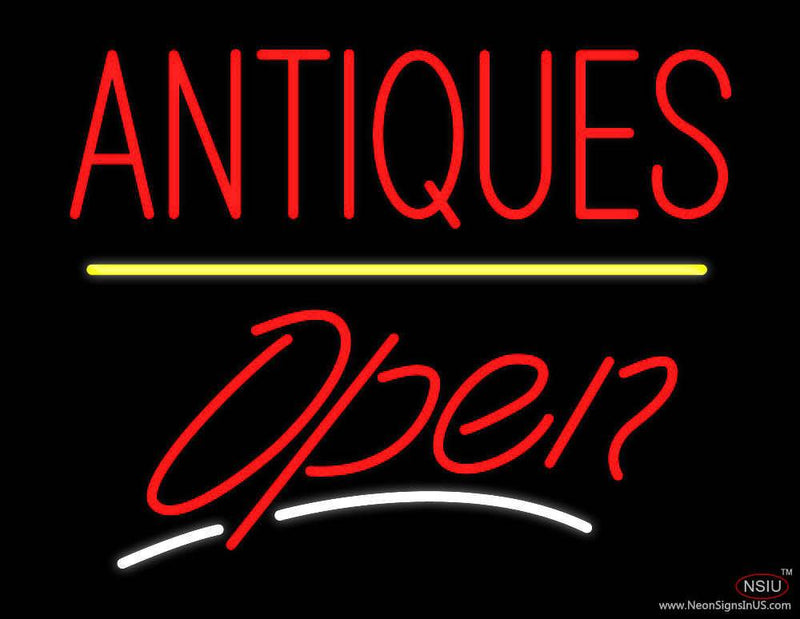Antiques Open Yellow Line Real Neon Glass Tube Neon Sign