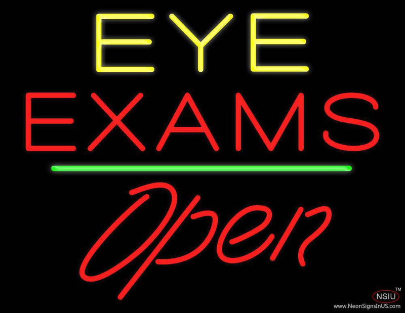 Eye Exams Open Green Line Handmade Art Neon Sign