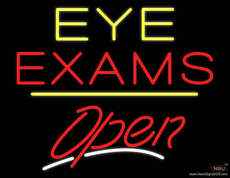 Eye Exams Open Yellow Line Handmade Art Neon Sign