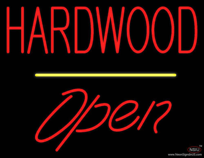 Hardwood Script Open Yellow Line Handmade Art Neon Sign