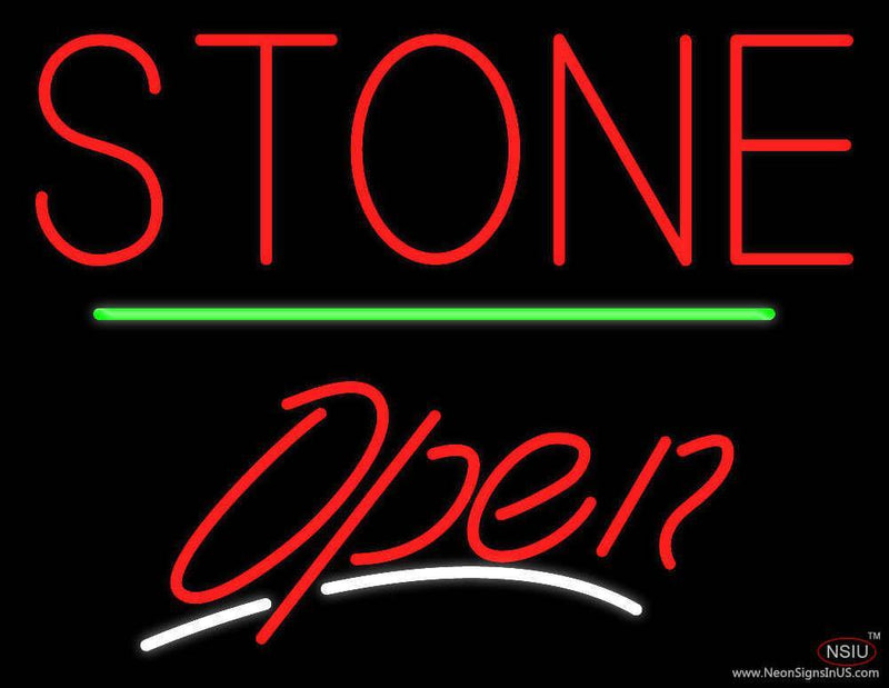 Stone Script Open Green Line Handmade Art Neon Sign