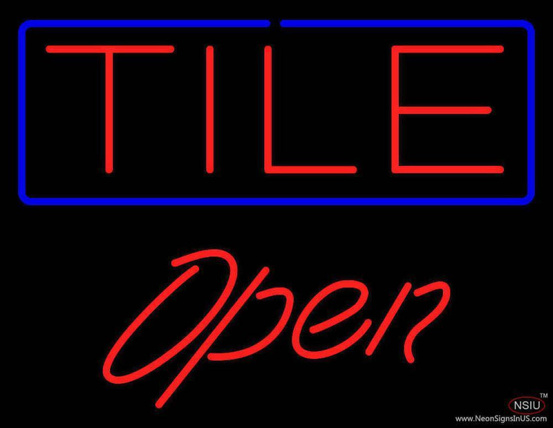 Tile Script Open Handmade Art Neon Sign