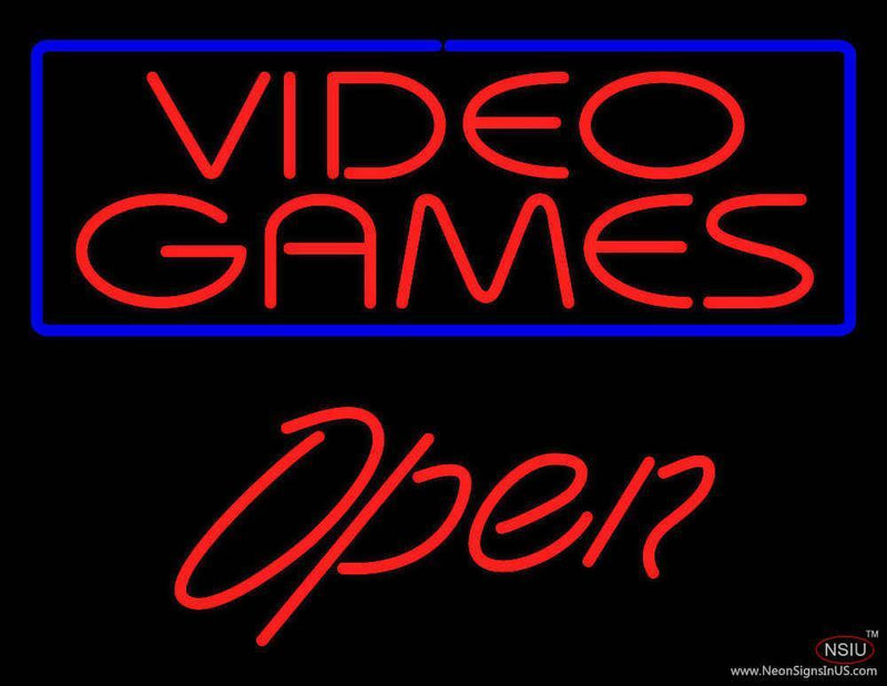 Video Games Blue Border Open Handmade Art Neon Sign