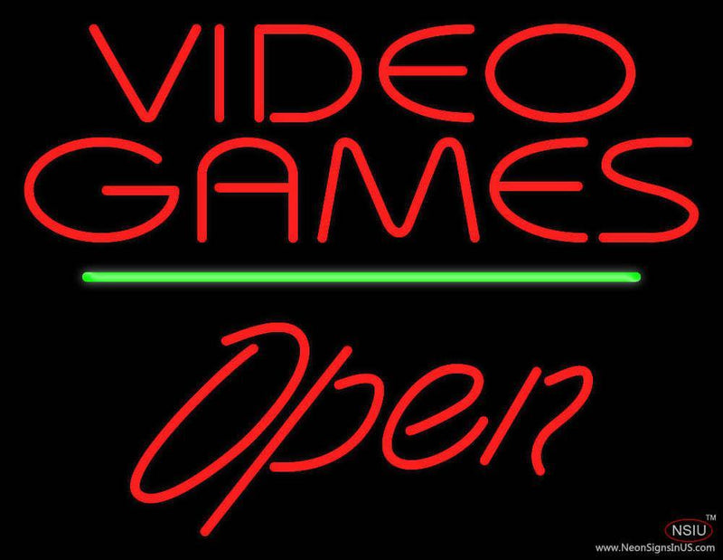 Video Games Open Green Line Handmade Art Neon Sign