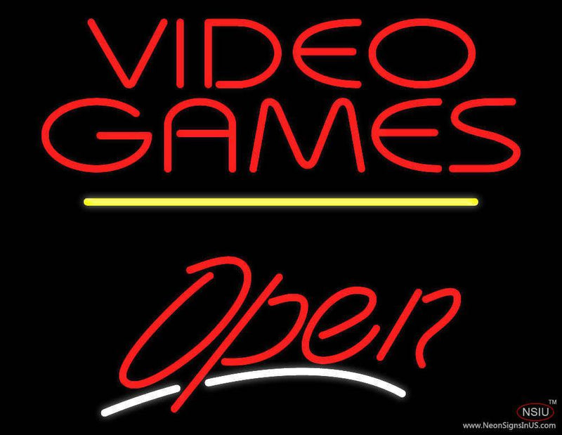 Video Games Open Yellow Line Handmade Art Neon Sign