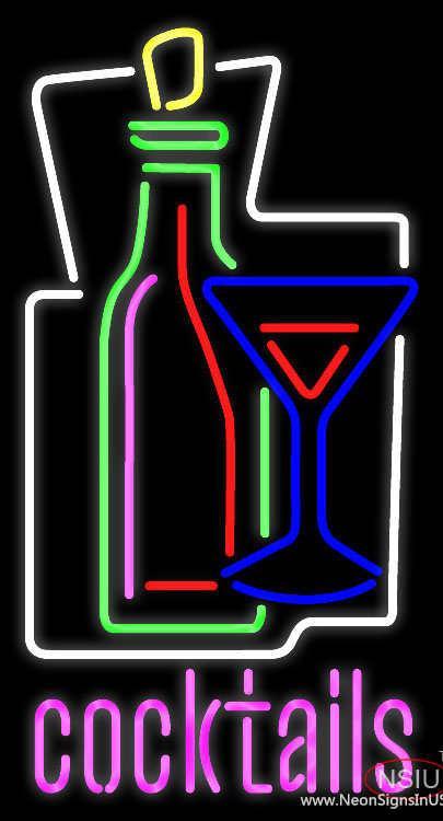 Cocktail Glass & Wine Bottle Cocktail Real Neon Glass Tube Neon Sign