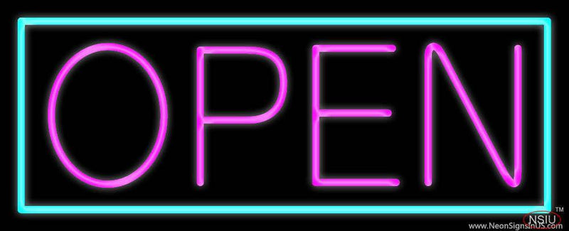 Pink Open With Aqua Border Real Neon Glass Tube Neon Sign